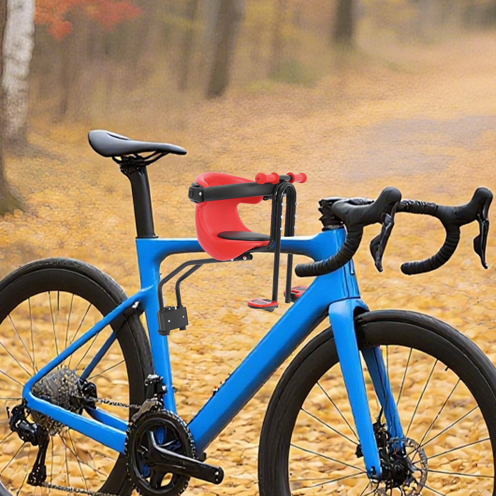 Seggiolino Bici Anteriore, Seggiolino Bici con Pedali Regolabili, Carico Max 30kg, da 8 Mesi a 6 Anni, Maniglia Sicurezza, Cinture, Porta Bambini Bicicletta per Pieghevoli e Cruiser (Nero)
