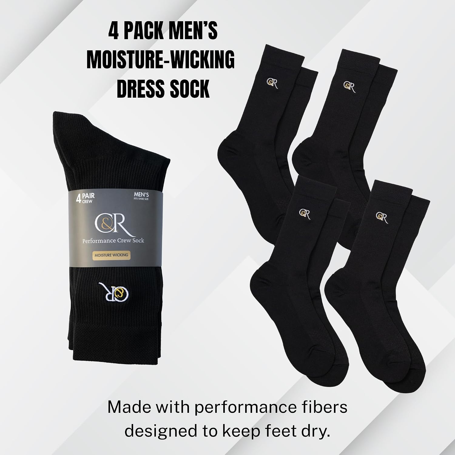 Men's Cushion Walking Black Socks | Moisture Wicking | Arch Support | Breathable Mesh | 4 pair of Socks