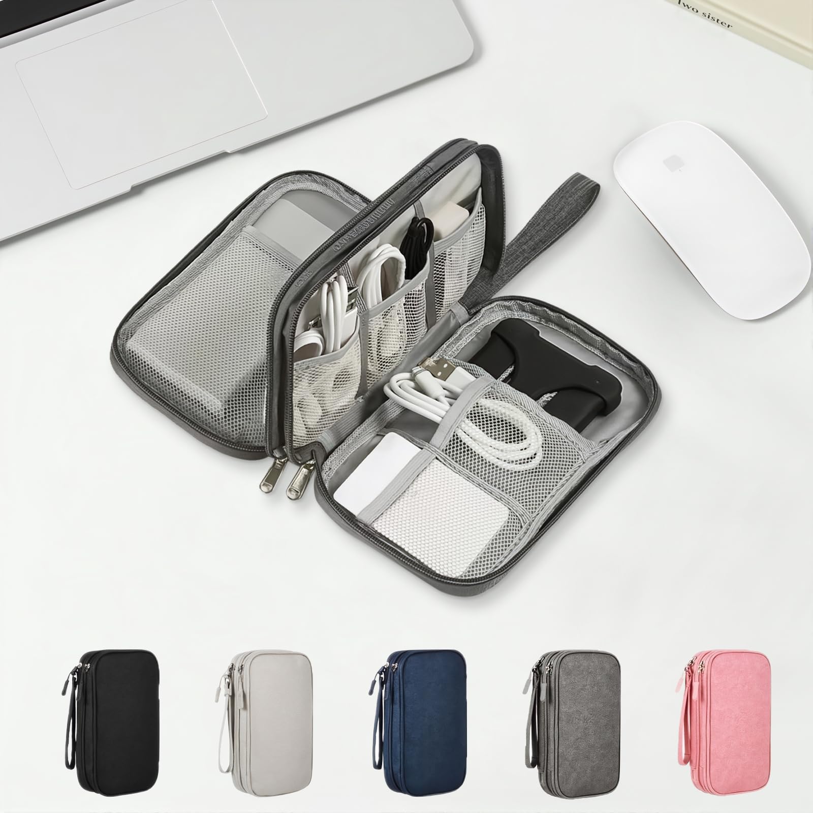 Digital Accessories Organizer Bag, Portable Double Layer Waterproof Suitable for a Variety of Digital Accessories, Universal Storage, Business Travel Bag, Black, Modern Simplicity — view 8