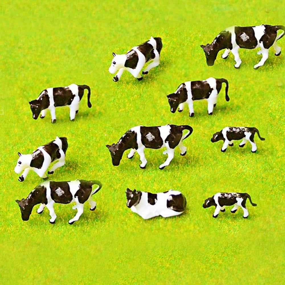 Lot de 60 figurines de vache décoratives à l'échelle N Noir et blanc