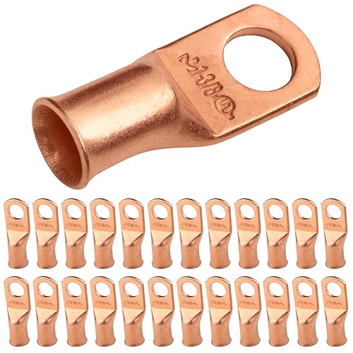 Miniatura 300 de SELTERM - 2 terminales de anillo resistentes para cable de batería, calibre 4 AWG, pernos de 3/8 pulgadas, terminales de calibre 4, ojales de cobre