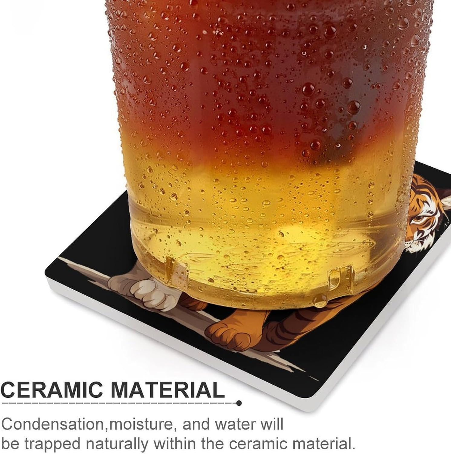 Funny Tiger Ceramic Coasters Set Square Drink Coasters Table Coaster for Kitchen Desktop Decor