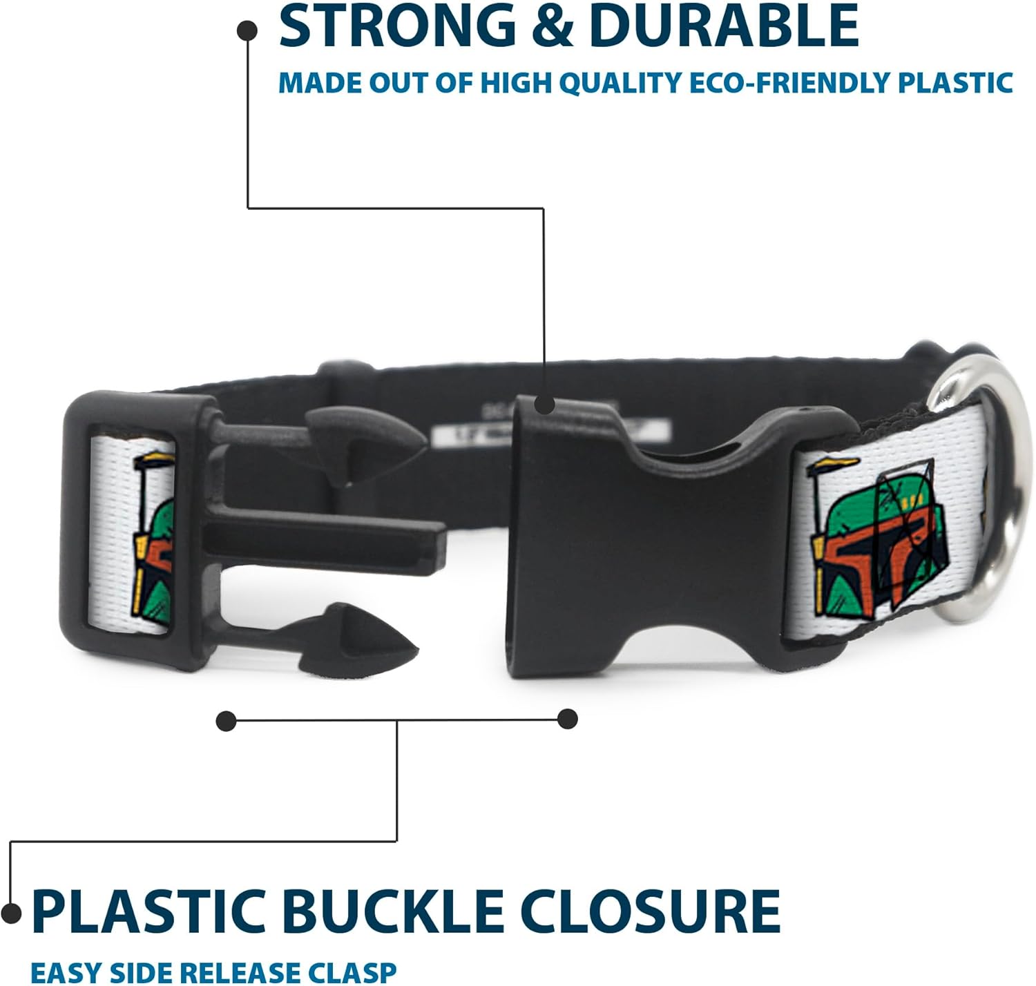 Star Wars Pet Collar, Dog Collar Plastic Buckle, Star Wars 6 Character Faces White, 16 to 23 Inches 1.5 Inch Wide