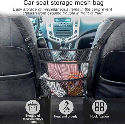 Miniatura 6 de zipelo Organizador de malla para automóvil, barrera de vehículo de 3 capas para asiento trasero de mascotas, niños, bolsillo de red elástica para