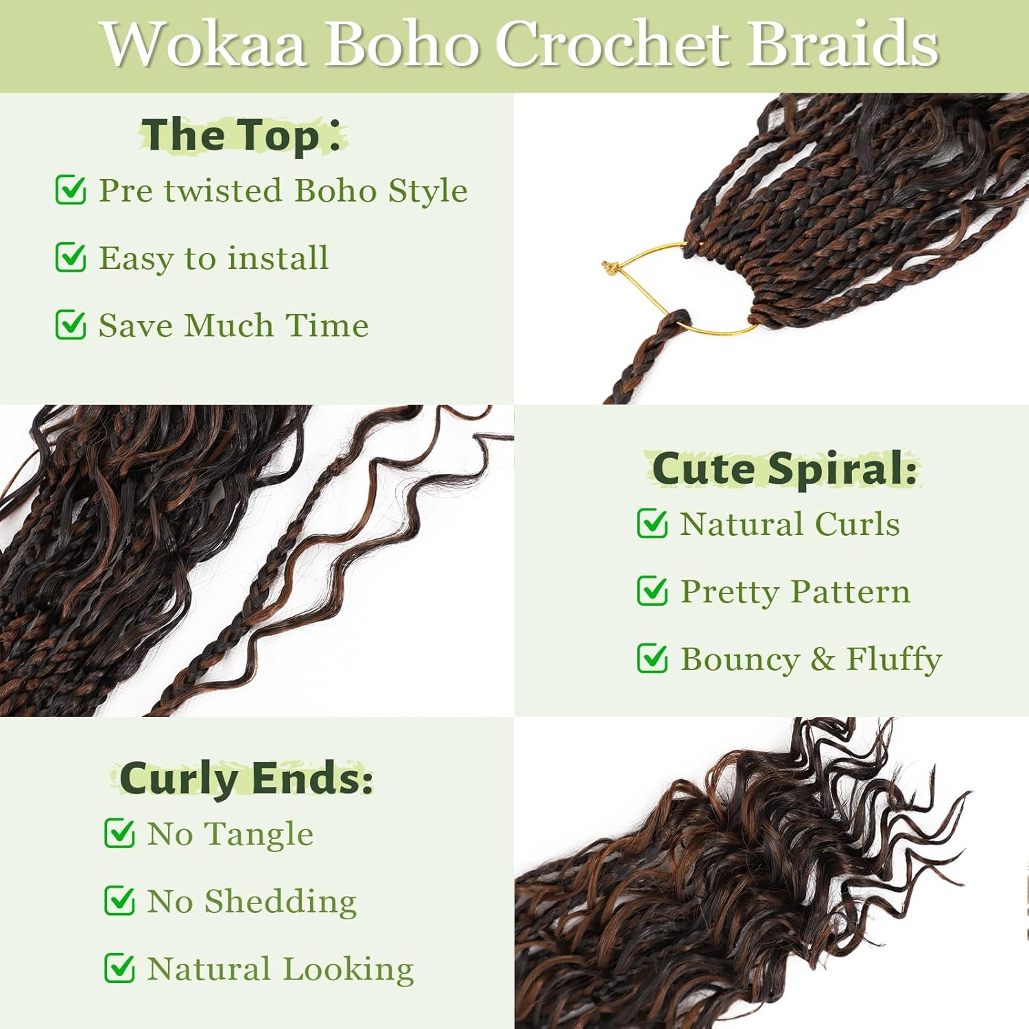 Goddess Box Braids Crochet Hair for Woman 12 Inch 7 Packs Short Pre-looped Crochet Box Braids Curly Ends Bohemian Hippie Braid Synthetic Braiding Hair Extension P4/30