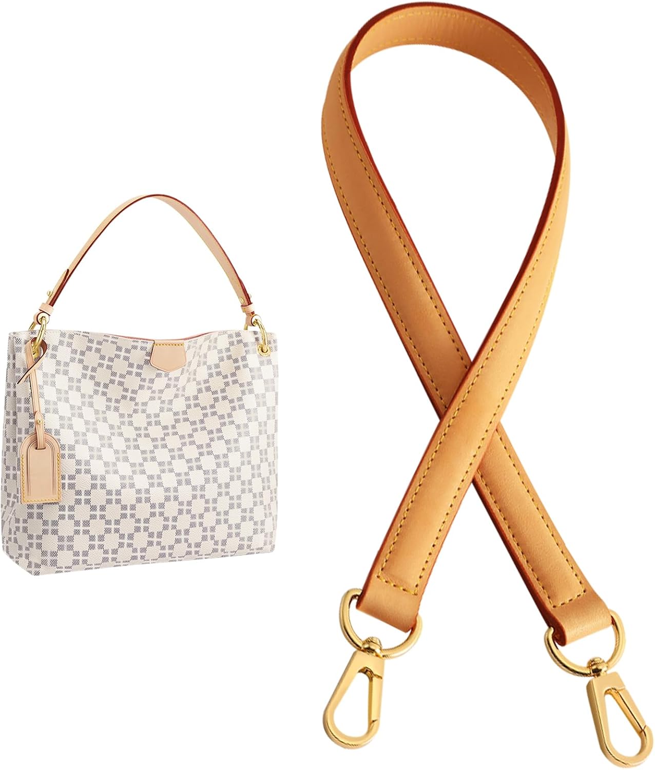 jiesinlov Genuine Vachetta Leather Replacement Straps Purse Shoulder short Strap conversion kit for Graceful tote soft speedy Alma And Dauphine Bags Brown (W0.7in,L25.6in-Beeswax)