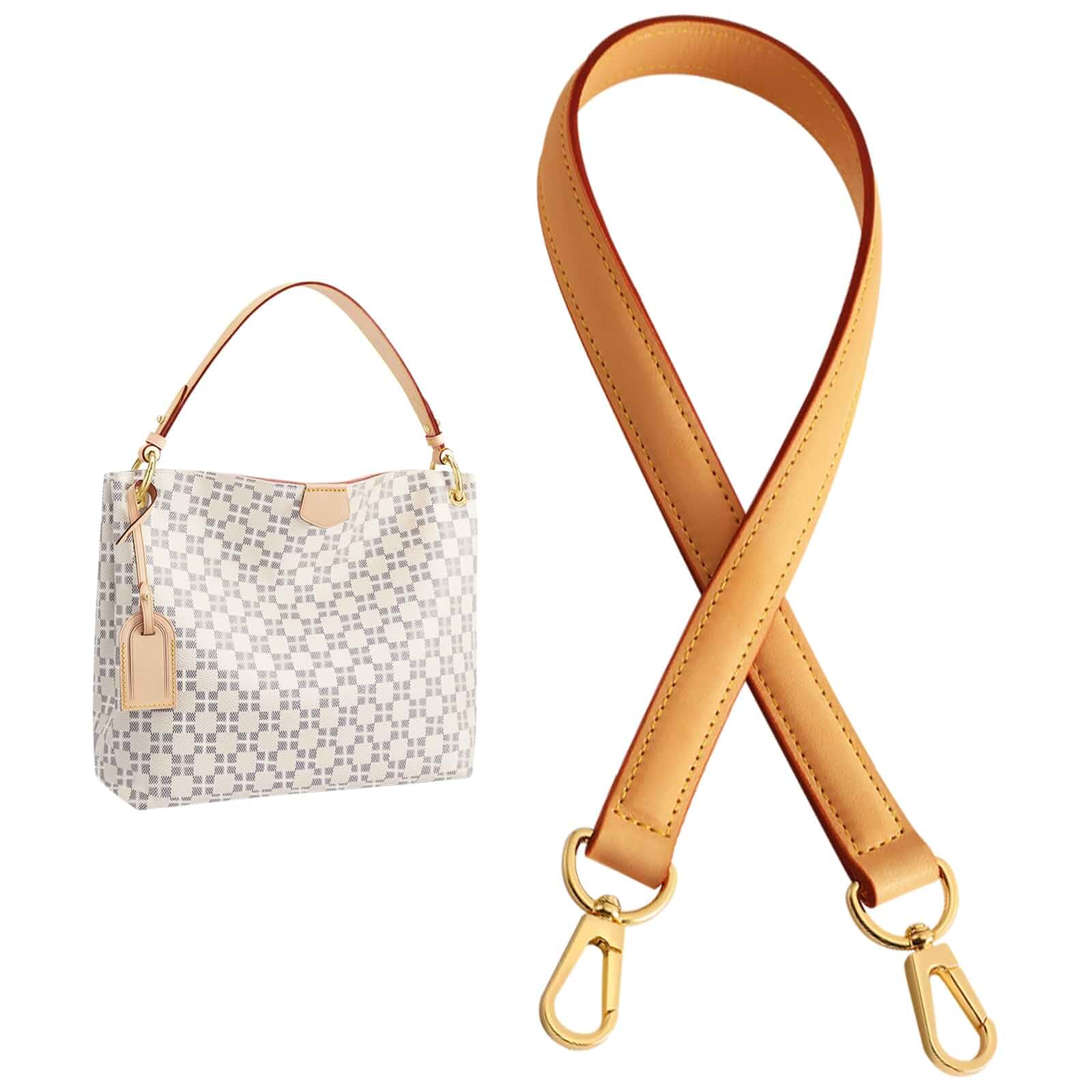 jiesinlovGenuine Vachetta Leather Replacement Straps Purse Shoulder short Strap conversion kit for Graceful tote soft speedy Alma And Dauphine Bags Brown (W0.7in,L25.6in-Beeswax)
