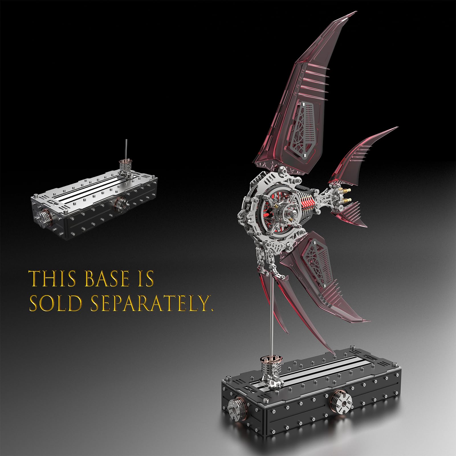 Metalkitor Metalowe puzzle 3D dla dorosłych - zestaw modelowy skalary z magnetycznymi światłami sterującymi, steampunk, ozdoba DIY, montaż łamigłówki, 529 szt., czerwone