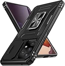 Galaxy A53 5G ケース リング付き スライド式カメラプロテクター付き 衝撃吸収 保護ケース PC スタンド機能 車載ホルダー対応 米軍MIL規格 金属リング 擦り傷防止 滑り止め A53 5G / SC-53C / SCG15 カバー 耐衝撃 横置き機能 人気 黒 C92-sam a53-01