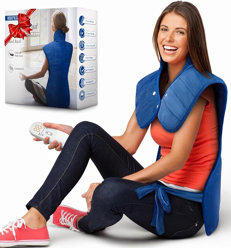 Almohadilla térmica para cuello, hombros y espalda, almohadilla térmica con peso de 2.7 lb para relajación de todo el cuerpo, almohadilla térmica eléctrica de 22 x 37 pulgadas, 6 niveles de calor, 4 apagado automático, lavable a máquina, regalos de cumpleaños para mujeres, hombres, mamá y papá
