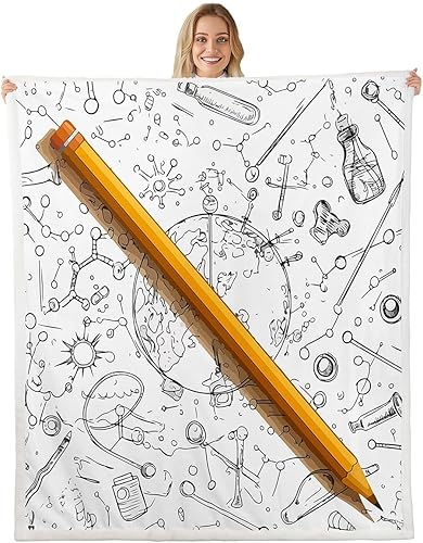 Erosebridal Manta de forro polar de ecuación química para niños y niños, manta de estudiantes de ciencias, tubo de ensayo, microscopio de equipo