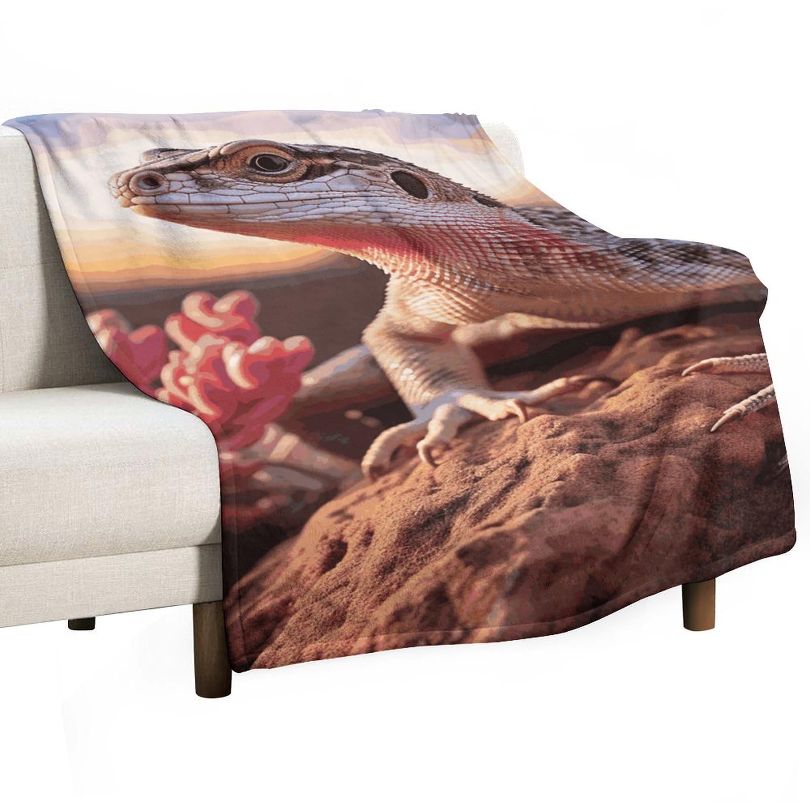 Couverture polaire flanelle contre le froid pour canapé et lit motif lézard