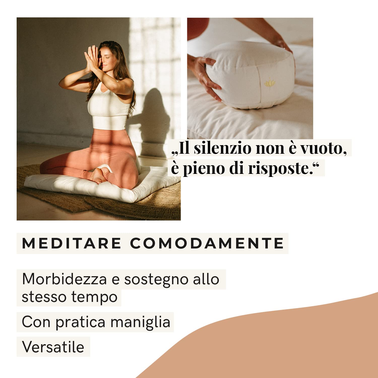 LOTUSCRAFTS Cuscino da meditazione, altezza seduta 15 cm, modello Lotus rotondo, cuscino da yoga, cuscino yoga, fodera in cotone lavabile, imbottitura in farro, certificato GOTS, logo ricamato
