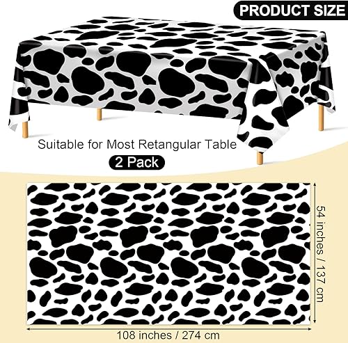 Miniatura 2 de durony Paquete de 2 manteles con estampado de vaca de 108 x 54 pulgadas, fundas de mesa con estampado de vaca blanca y negra para fiestas temáticas
