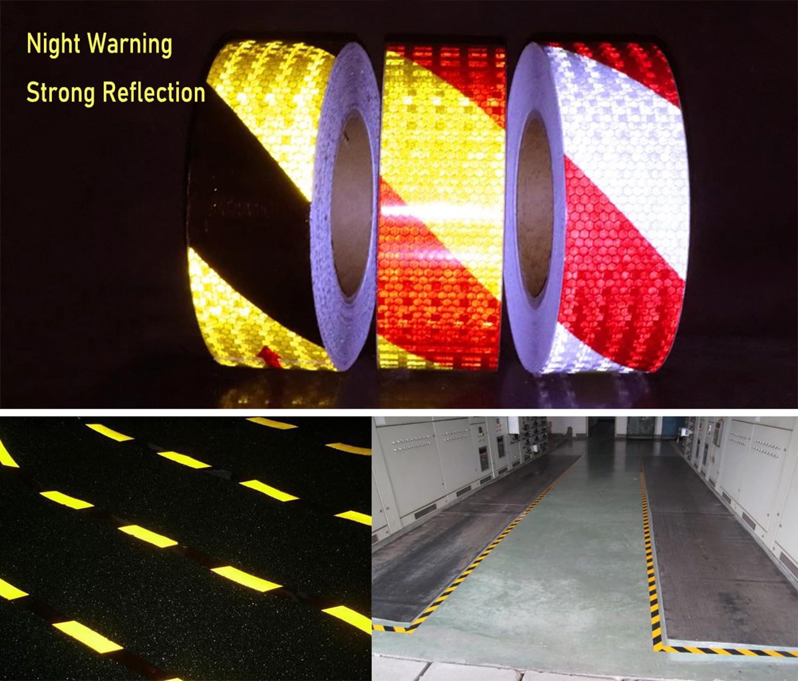 Cinta reflectante, Cinta reflectante de advertencia for exteriores de 5 cm x 50 m, resistente y adhesiva, ideal for remolques, camiones, coches, yates y vehículos. Color rojo y blanco.(Black Yellow)