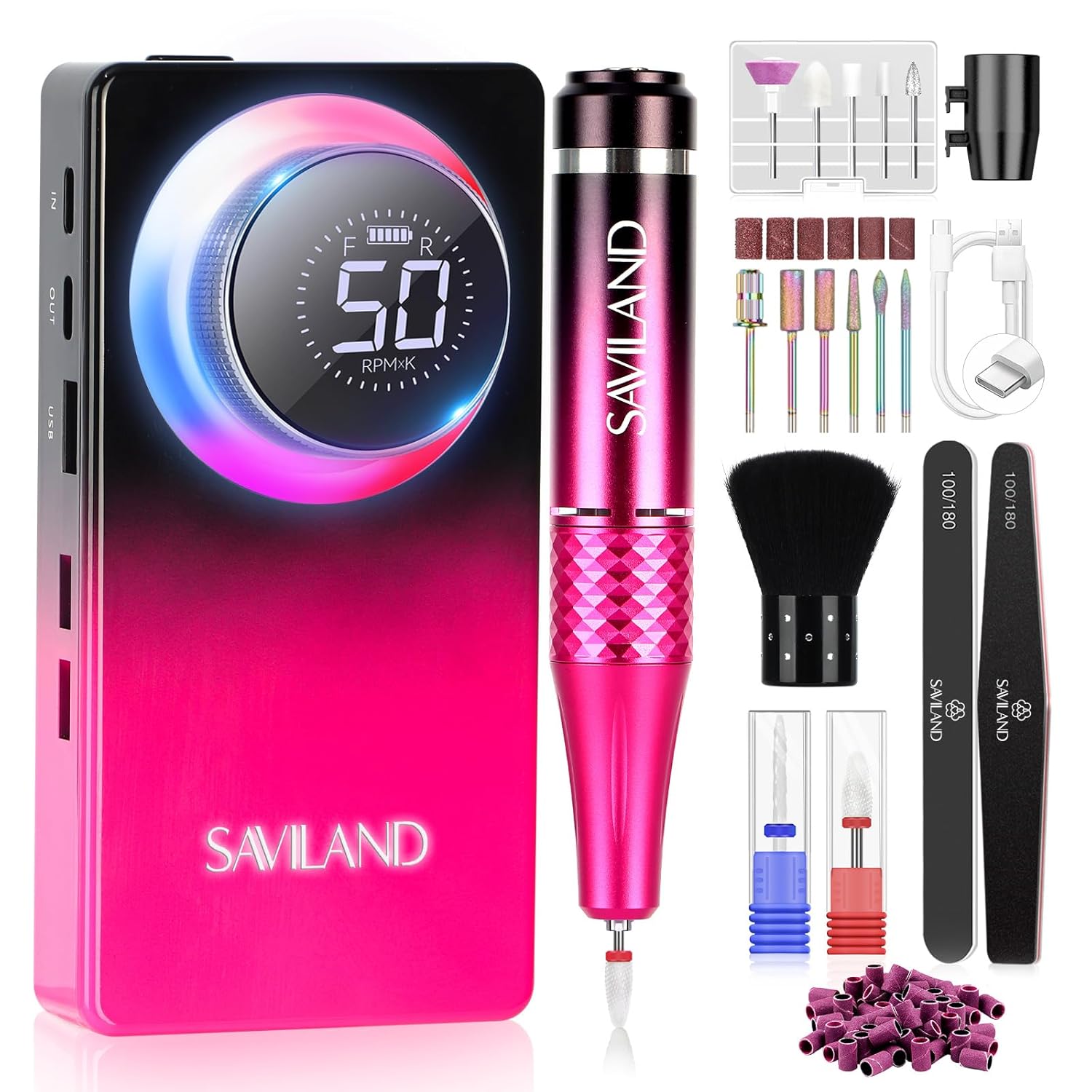 SAVILAND Electric Nail Drill 50000 RPM: Cordless Electric Nail File 10 H Battery Life Rechargeable Nail Drill Kit with Ceramic Drill Bits for Acrylic Nail Removal Ambient Light Black and Pink Ombre SAVILAND Electric Nail Drill 50000 RPM: Cordless Electric Nail File 10 H Battery Life Rechargeable Nail Drill Kit with Ceramic Drill Bits for Acrylic Nail Removal Ambient Light Black and Pink Ombre