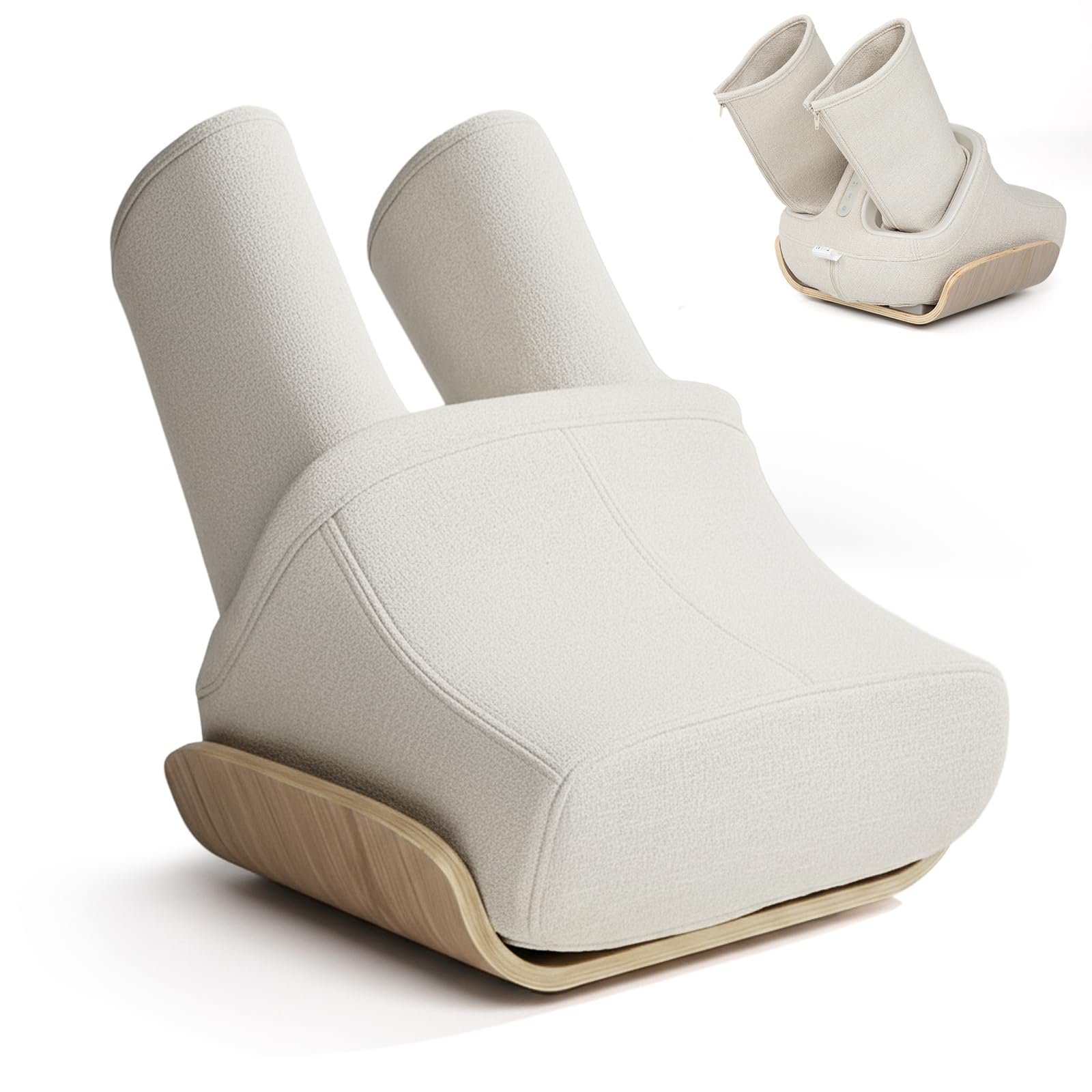 massaggiatore per piedi Shiatsu con funzione riscaldante, massaggio pneumatico per polpacci e rulli, massaggiatore per gambe per uso domestico, beige
