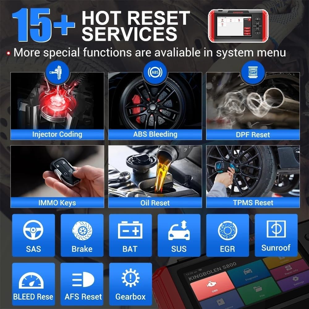 KINGBOLEN S800 5 inch Car Diagnostic Tools ABS SRS ECM TCM 4 Systems 15 Resets IMMO DPF TPMS Lifetime Free All OBD2 Scanner