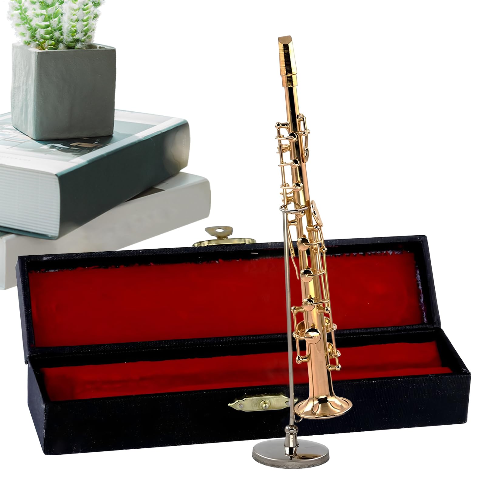 Modello di sassofono - strumento musicale in | Mini ornamento placcato oro | Sax soprano da collezione, decorazione per la casa, regalo per gli amanti della musica, espositore da scrivania