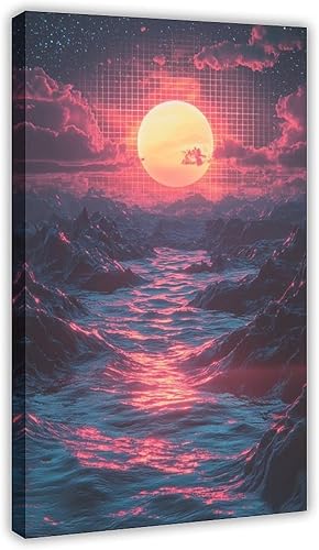 Miniatura 1 de ZMLIS Retro Futuristic Vaporwave Wall Art  Neon Synthwave Poster for Bedroom Or Studio Decor Canvas Wall Art Print Poster For Home School Office