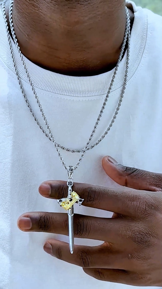 HELLOICE Sword Crown Cross Necklace 18K Gold Plated 5A CZ Stones