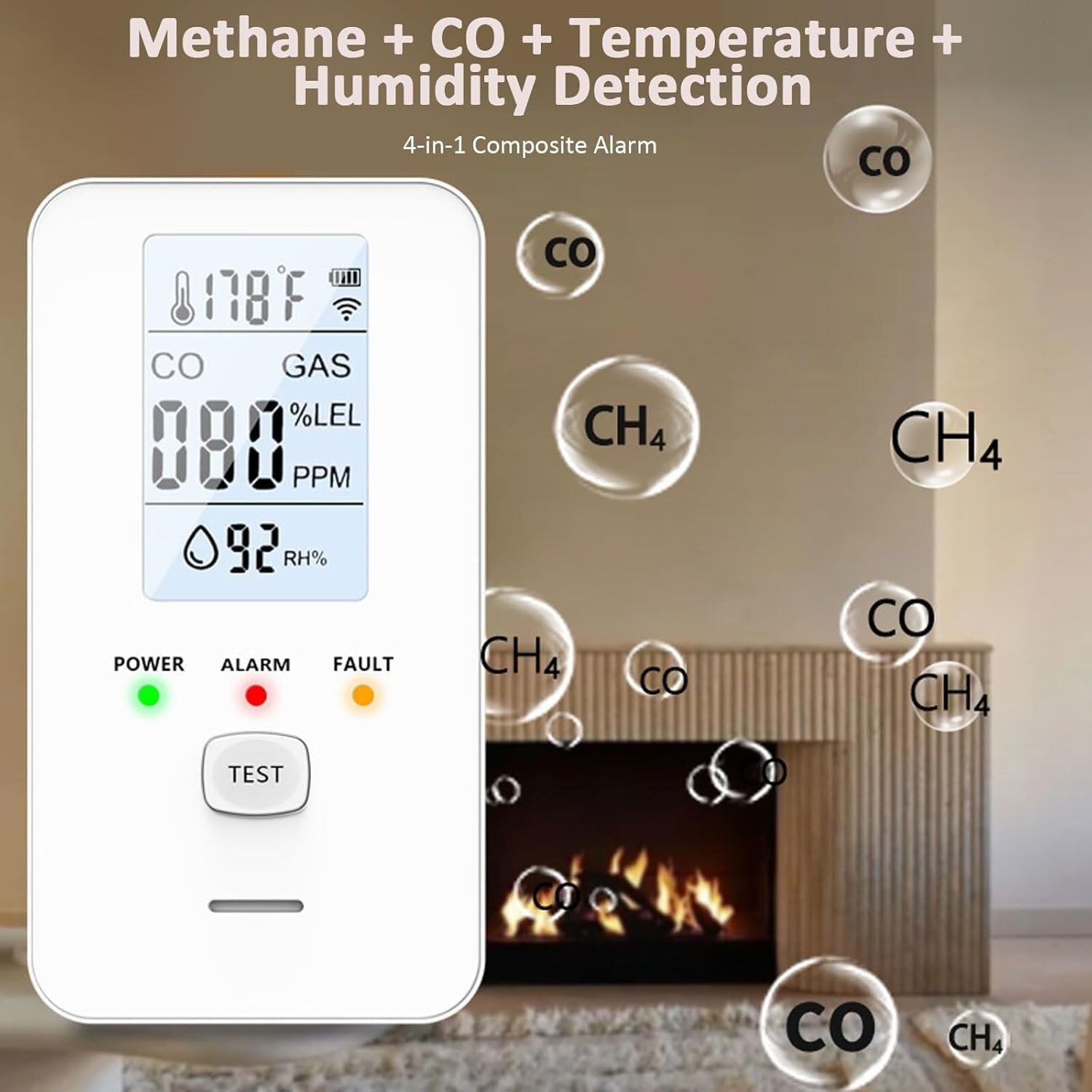 Steadfast Haven 4-in-1 Detector with HD Screen, Home, Apartment, Hotel, Camping RV(White)