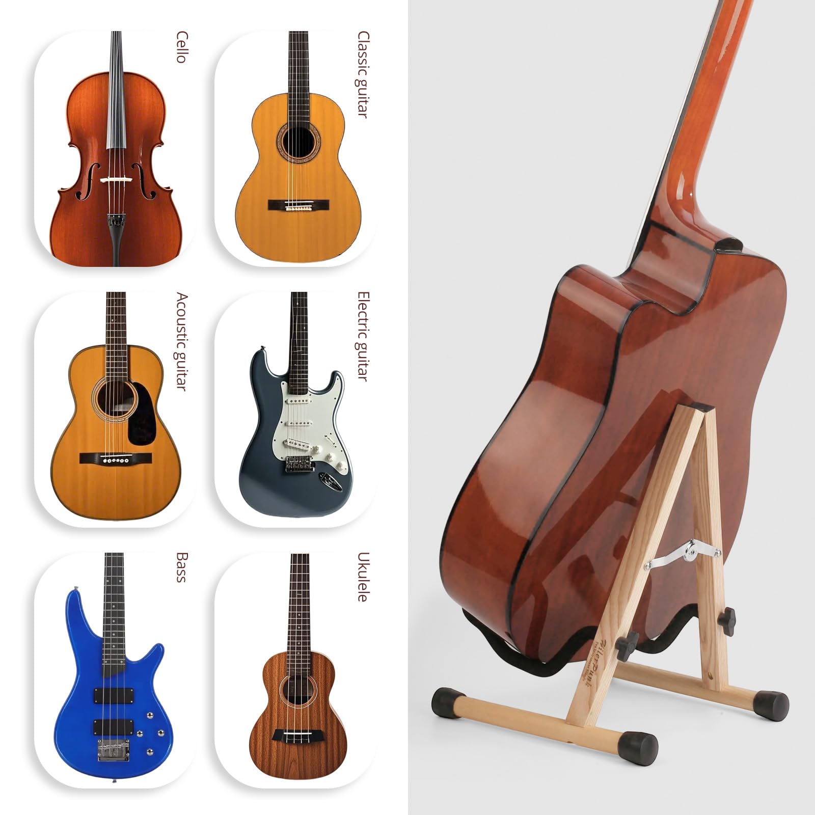 Gitarrenständer,Ständer für Akustikgitarre Ständer für klassische Gitarre A-Frame faltbar,einfache Montage und tragbar,solide Halterung,langlebig (Aschebaum)