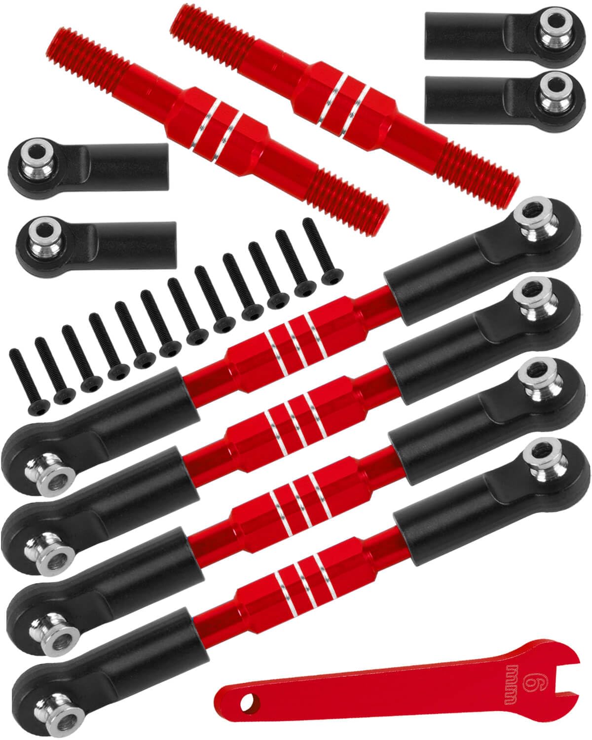 RCMYou RC Turnbuckles Camber Links Upgrades Part for 1/10 Big Rock V3 3S BLX / 1/8 Typhon 3S BLX/Mega 550,Aluminum Turnbuckles Camber Links Hops Up,Red (not for Big Rock V1/V2)
