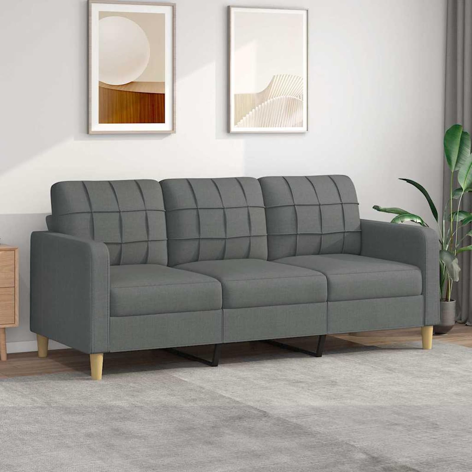 Homgoday Divano 3 Posti Moderno Grigio Scuro 180 cm Tessuto Poliestere