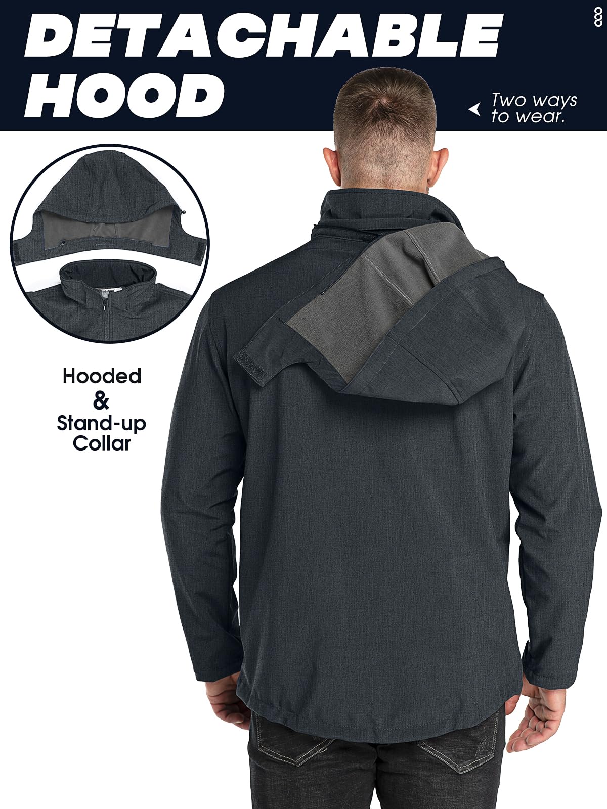 33,000ft Giacca softshell da uomo, impermeabile, antivento, in pile caldo, foderata, antivento, funzionale, per escursioni, bicicletta, campeggio