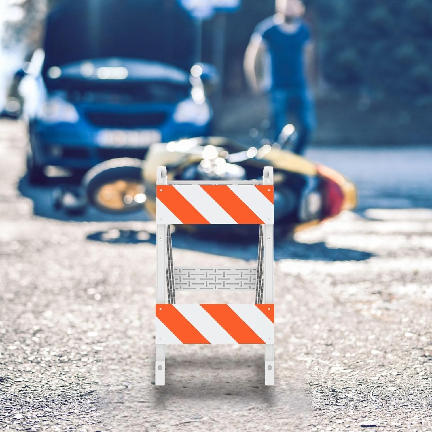Single Pack Type II Folding Barricade 45" High, Double 8"x24" Reflective Panels, Orange White Traffic Safety Barrier for Road and Construction