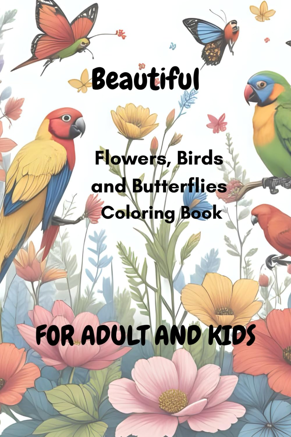 Flowers, Birds & Butterflies Coloring Book for Kids and Adults: Beautiful Nature Scenes for Relaxation, Creativity & Fun: Coloring Book for relief