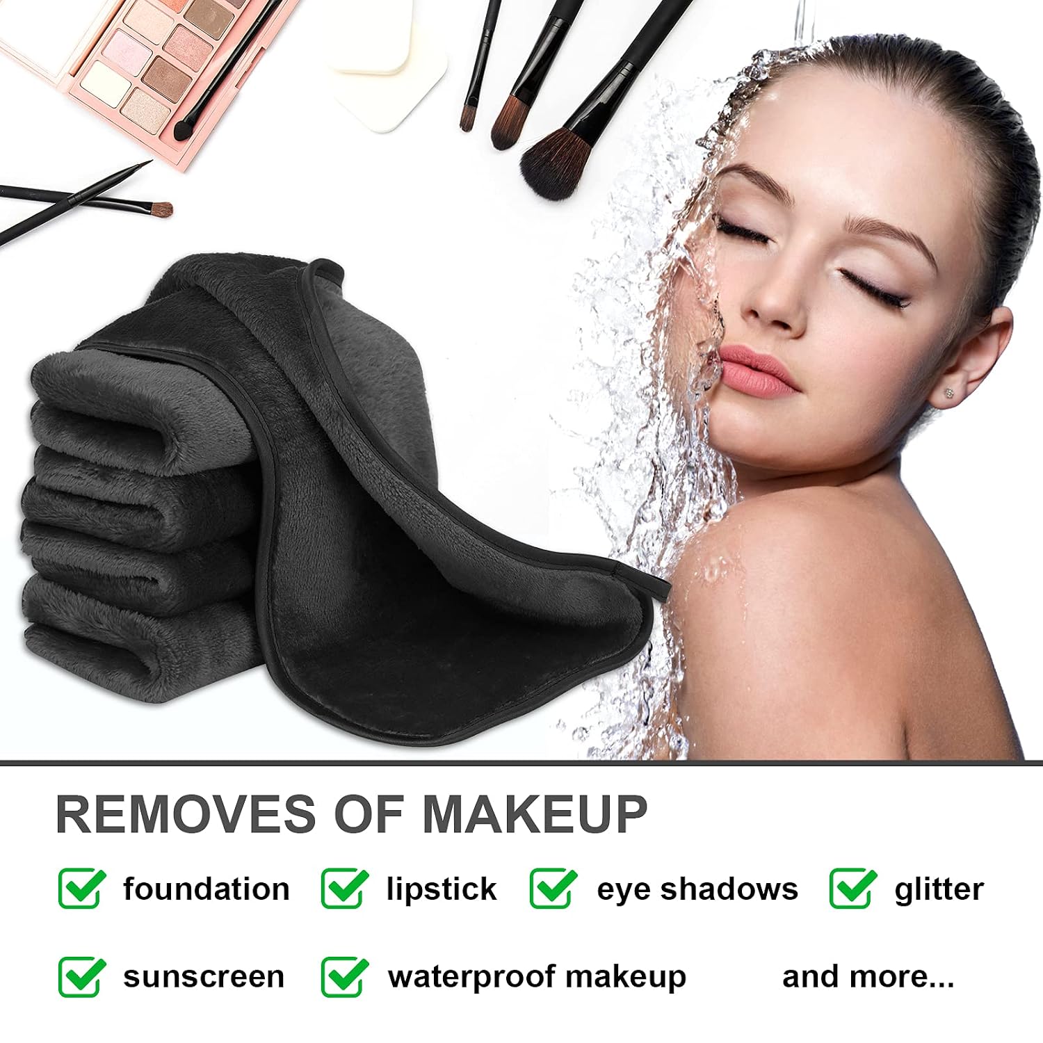 Makeup Remover Cloth (5-Pack),Reusable Microfiber Face Cleansing Towel, Super Soft And Absorbent Makeup Erase For Eye Makeup Remove Face Cleaning Wipe, Safe For All Skin