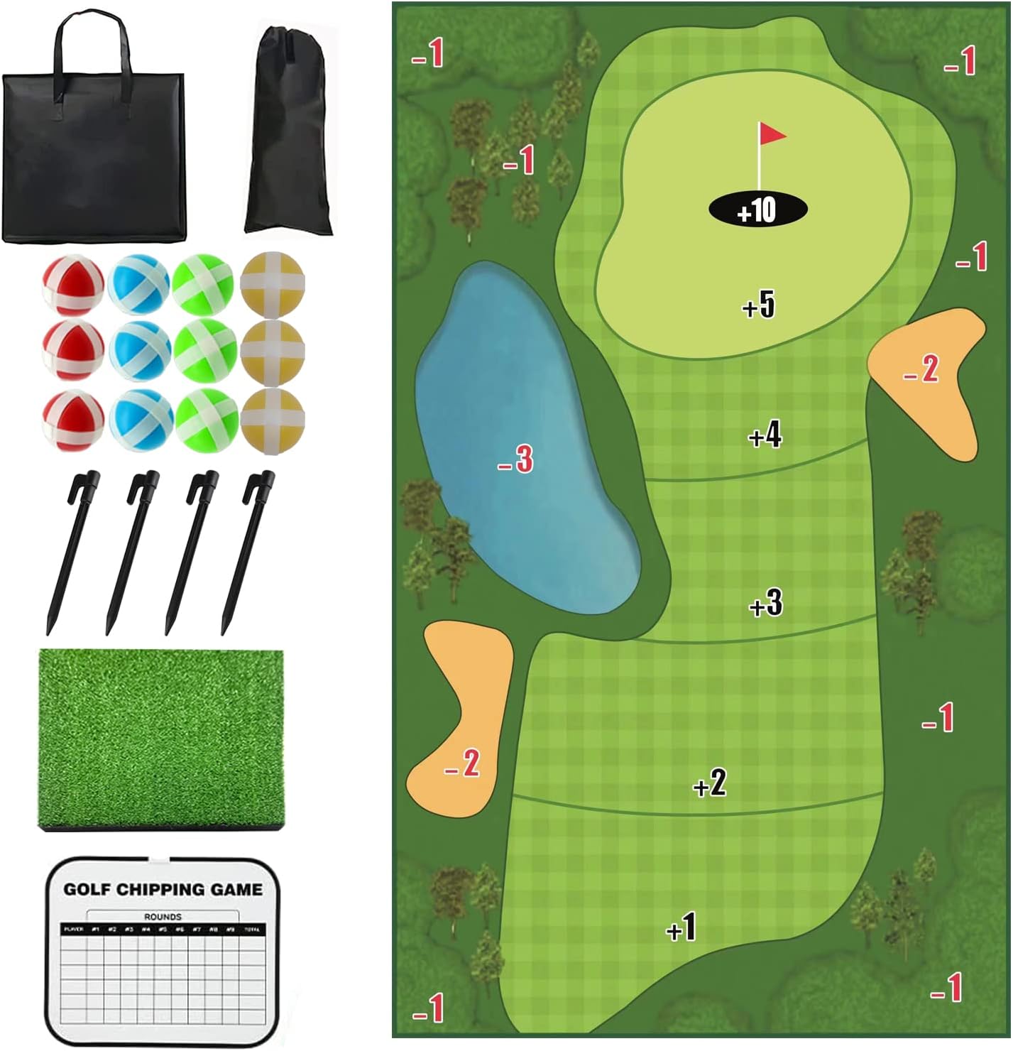 Golf Chipping Game Mat Indoor Outdoor Golf Games for Adults with Chipping Mat,12
