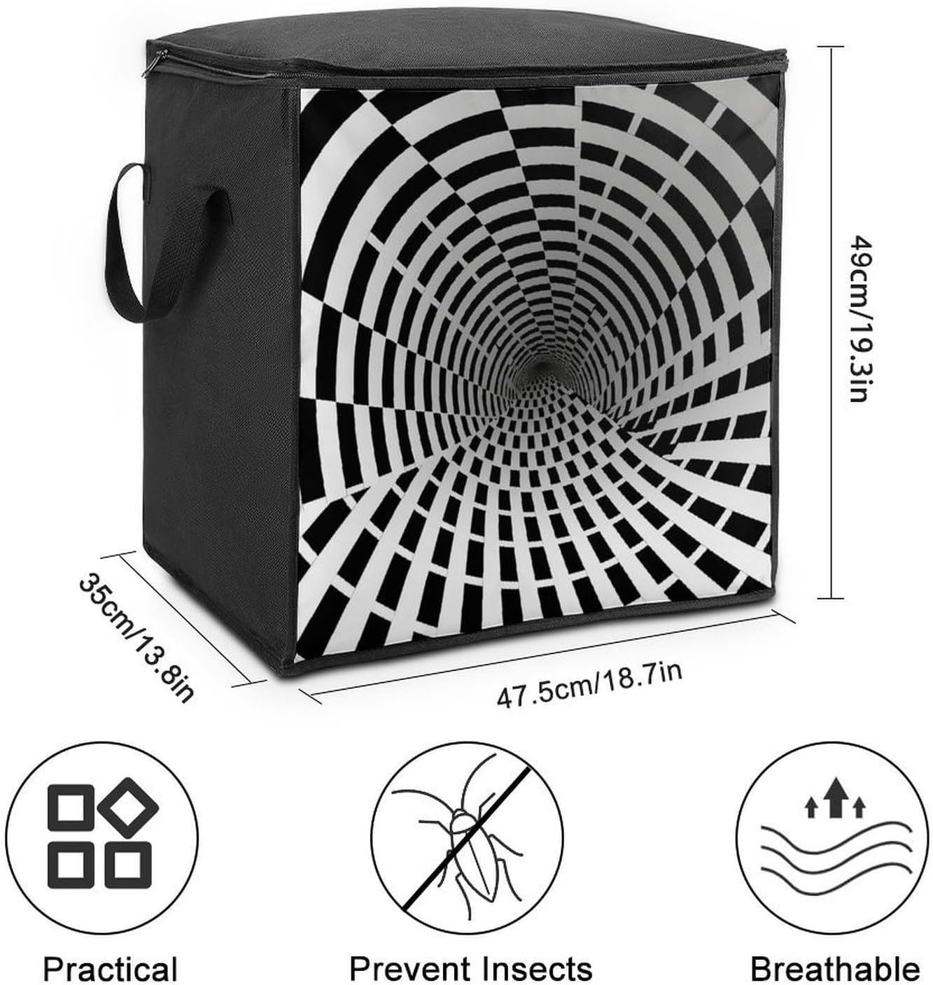 Quilt Storage Bag,Visual Illusion Printed Large Foldable Storage Container Portable Travel Storage Bag for Blankets, Quilts, Clothes, Comforter, Bedding And Pillows
