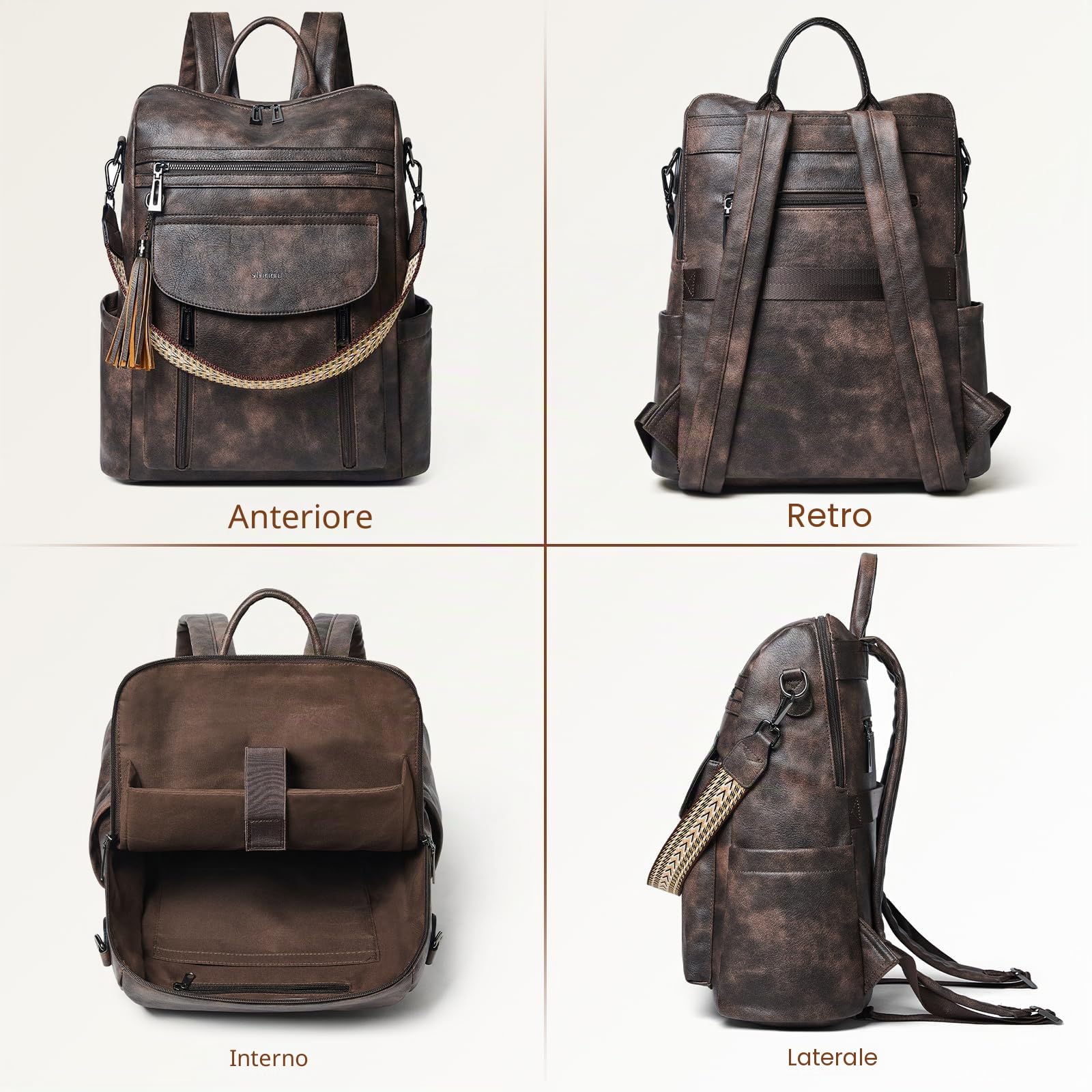 Shrrie laptop-zaino per le donne, 15,6 pollici viaggio-zaino in pelle, bagaglio a mano-zaino borsa per computer waterrepellent per college lavoro aziendale tempo libero Tagesrucksack