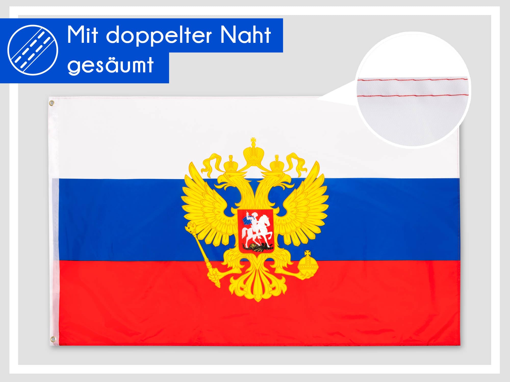PHENO FLAGS Russia flag with coat of arms, 90x150cm, weatherproof and tear-proof - Image 2