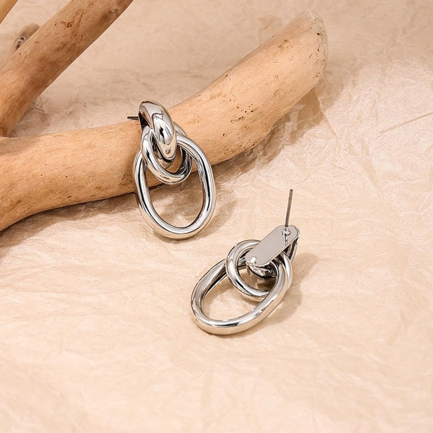 Geometric Drop Dangle Earrings for Women,Long Link Dangle Earrings Chunky Knot Earrings Statement Jewelry - Image 4