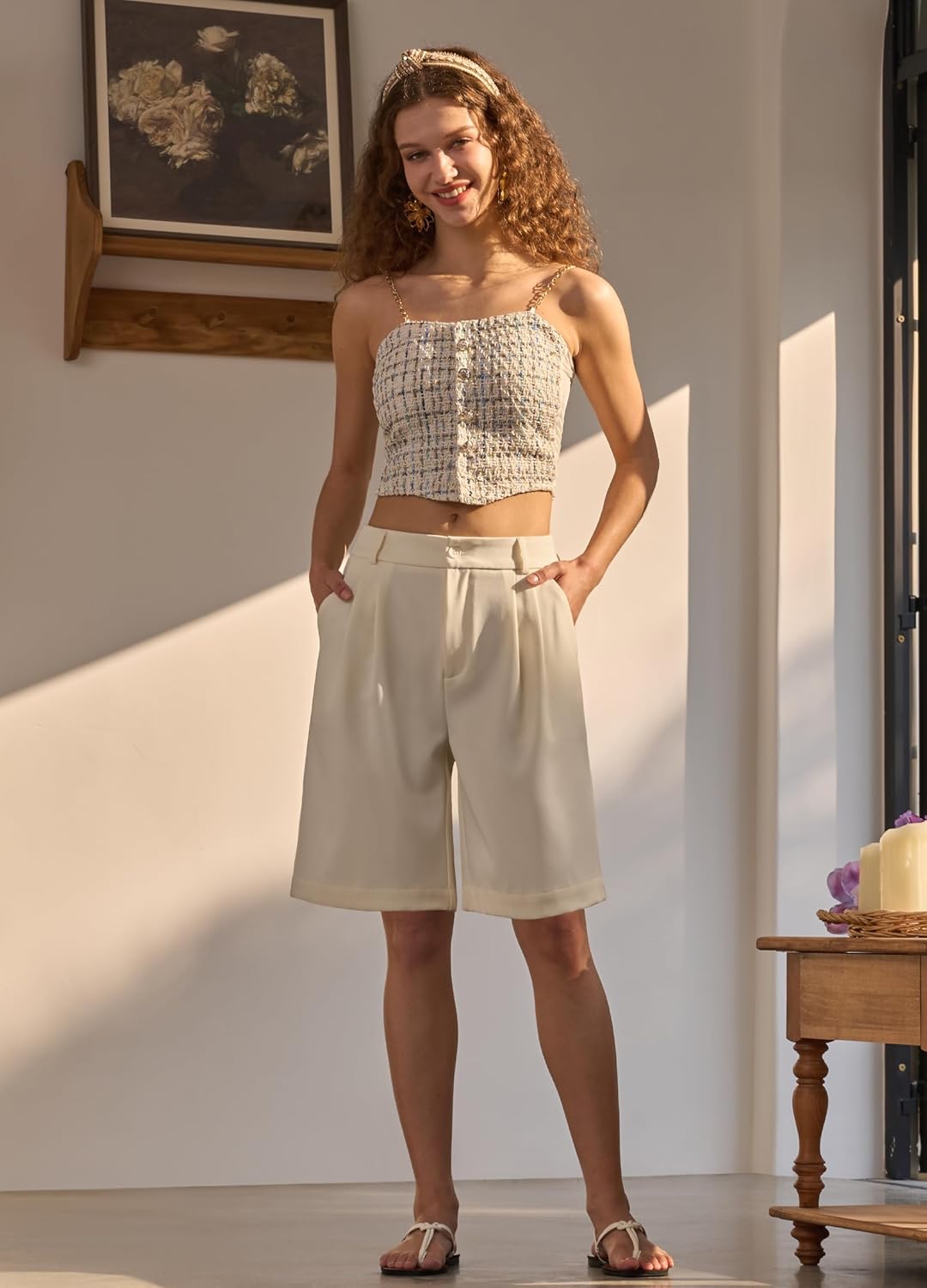 Women's Bermuda Dress Shorts Wide Leg Long Shorts High Waisted Dressy Casual with Pockets 10" - Image 6