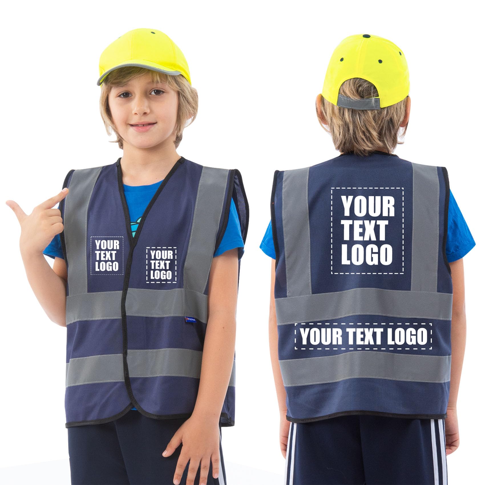 Personalised Printed LOGO SCHOOL Childs high vis vest Navy 10-13Y high vis Reflective Safety Vest High Visibility child hi viz vis Waistcoat