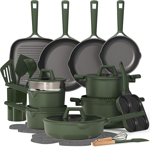CAROTE 31PCS Pots and Pans Set, Nonstick Cookware Set Kitchen Non Stick Induction Titanium Cookware Non-toxic Granite Cooking set, PFOA Free