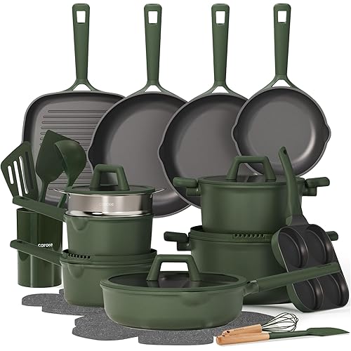 CAROTE 31PCS Pots and Pans Set, Nonstick Cookware Set Kitchen Non Stick Induction Cookware Non-toxic Granite Cooking set