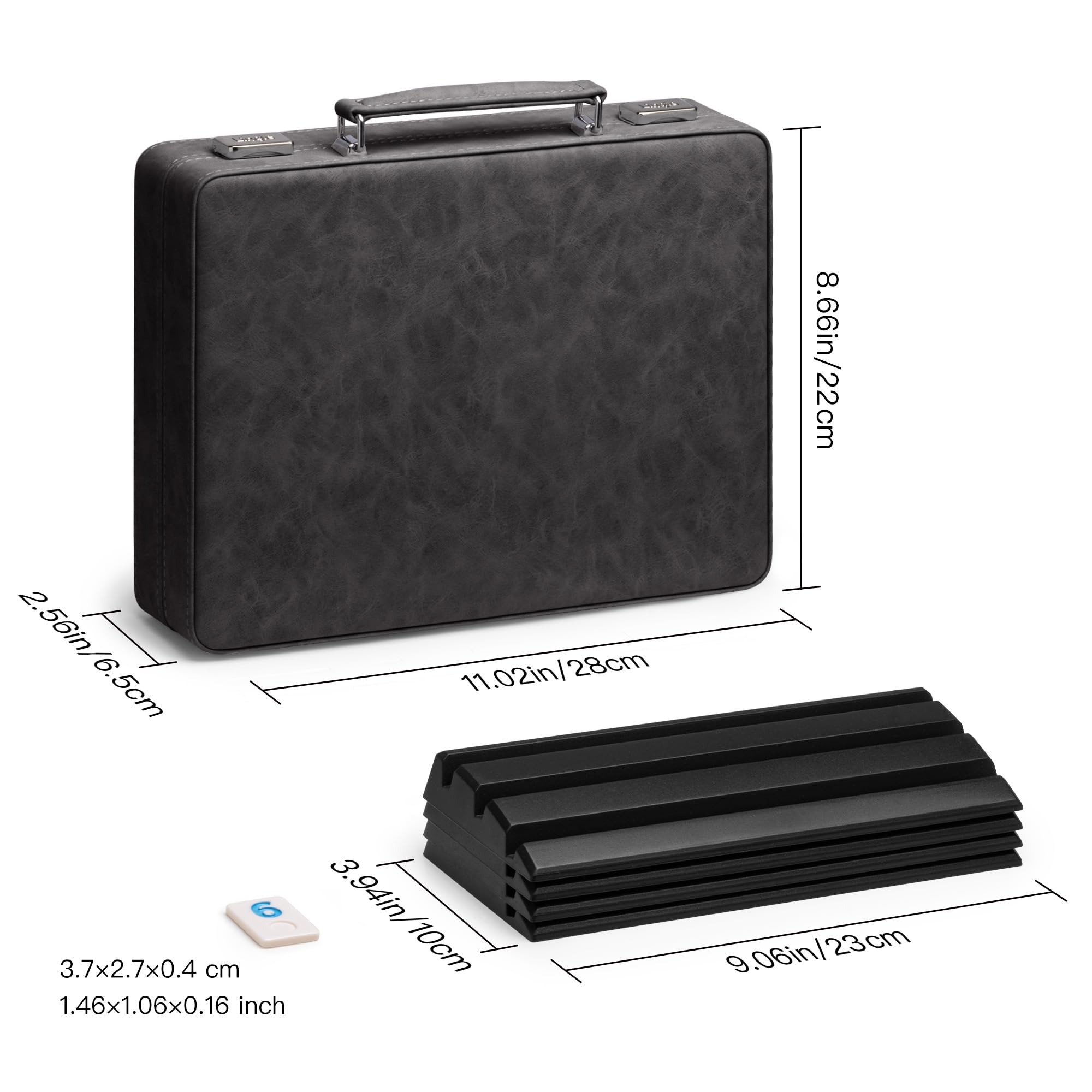 Rummy Game Set, 2-4 players with 106 tiles and 4 rack, Rummy Travel Game Set with Faux Leather Case, Fun Family Classic Board Games (Black)