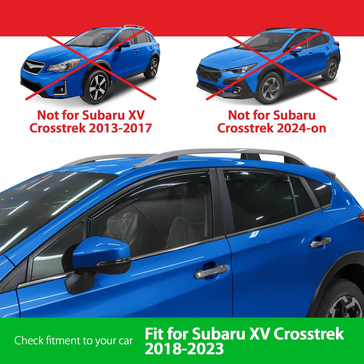 Goodyear Shatterproof In-Channel Window Deflectors for Subaru XV Crosstrek 2018-2023/Impreza 2017-2023 Hatchback, Rain Guards, Window Visors for Cars, Vent Deflector, Car Accessories, 4 pcs - GY008095