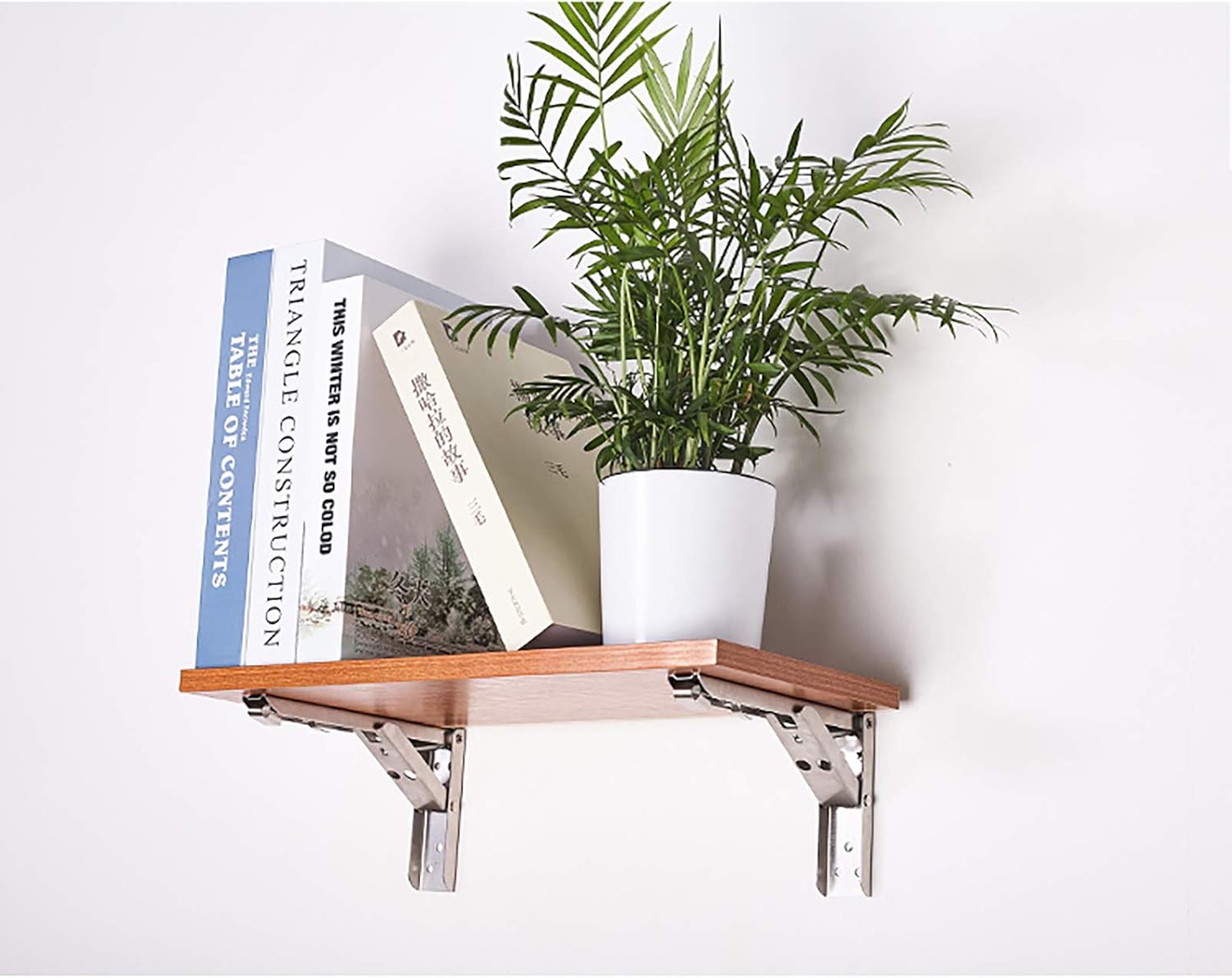 QWEASDF 2 PCS Folding Shelf Brackets Wall Support Heavy Duty Metal Collapsible Shelf Bracket for Bench Table, Shelf Hinge Wall Mounted Space Saving DIY Bracket, Max Load: 165 lb,Black,340mm/14in