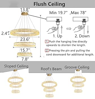 HAIXIANG Modern Glam Chandelier Crystal LED Remote Rings