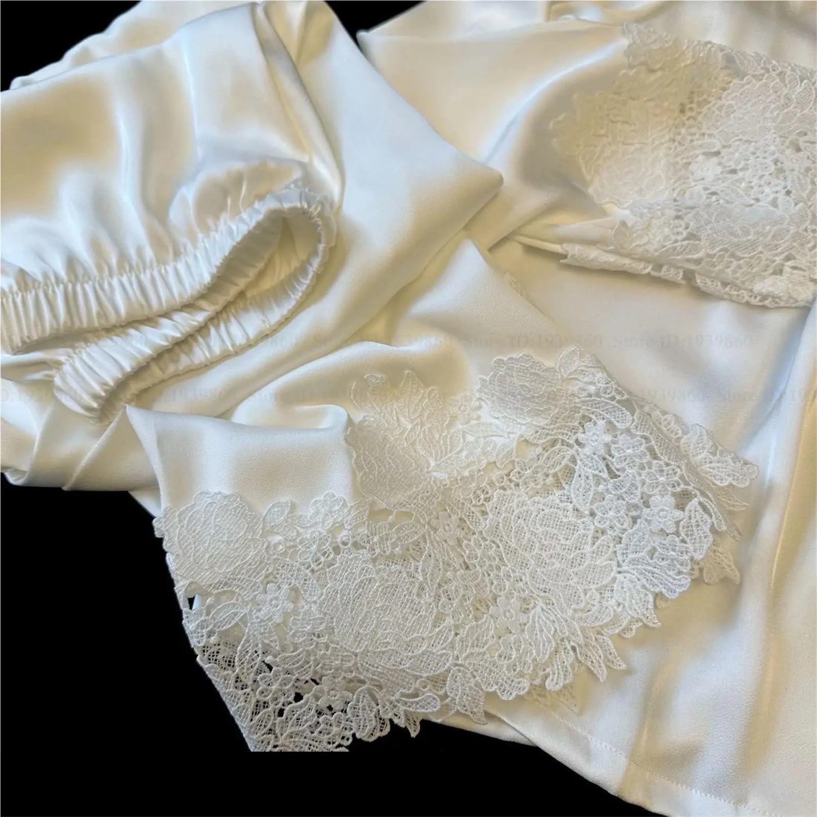 Conjunto de Pijamas for Mujer, Ropa de Dormir Blanca con Adornos de Encaje Satinado for Novia y Boda, Ropa de casa Holgada, Traje de pantalón de Manga Larga, Ropa de Descanso