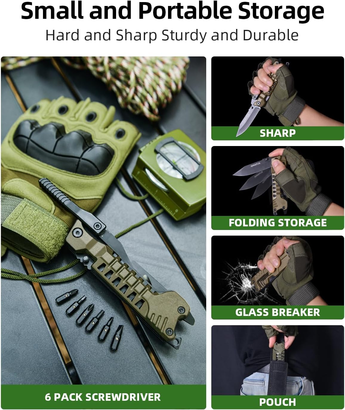 Multitool Knife, 17 in 1 Pocket Knife with Screwdriver, Fire Starter Sticks, Bottle Opener, Saw, Whistle, Nylon Sheath, EDC Gear for Survival, Camping, Hiking, Outdoor, Gifts for Dad - Desert Gray - Image 4