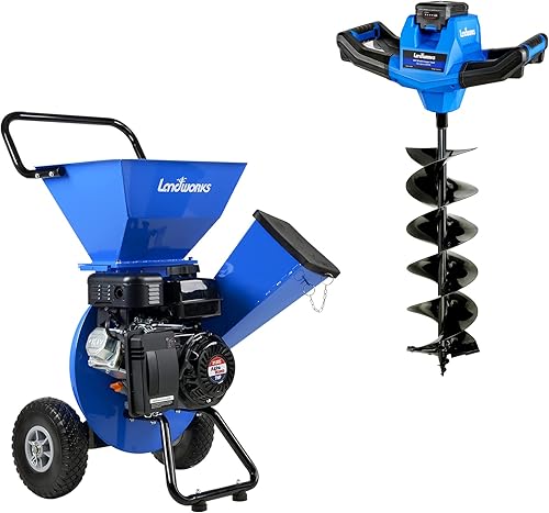 Landworks Trituradora de madera 3 en 1 multifunción 30in capacidad máxima y alcantarilla de tierra acero de 60in x 300in batería de iones de litio