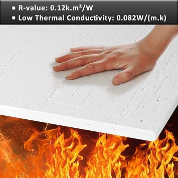 BXI Inorganic Ceramic Fiber Thermal Insulation Board(2732F) - 12'' X 8'' X 0.4'', Pack of 1 - High Density - Flame Retardant, Heat Resistant, High Temperature Insulation